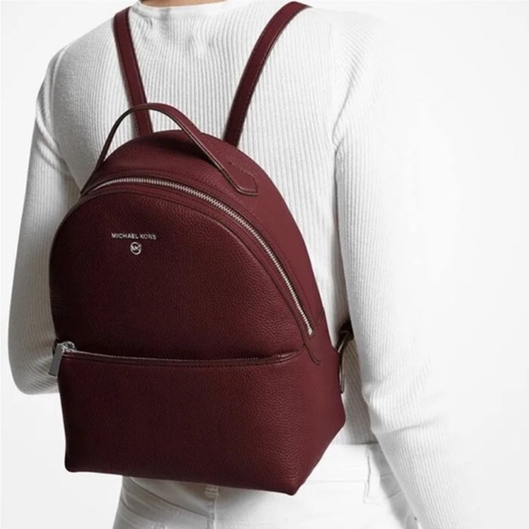 Michael Kors Valerie Medium Pebbled Leather Backpack and Wallet Set Merlot - Picture 3 of 15